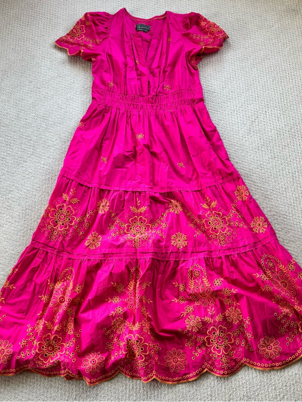 Anthropologie Somerset Eyelet Edition Hot Pink Dress with Gold Trim Maxi Dress - Picture 3 of 7